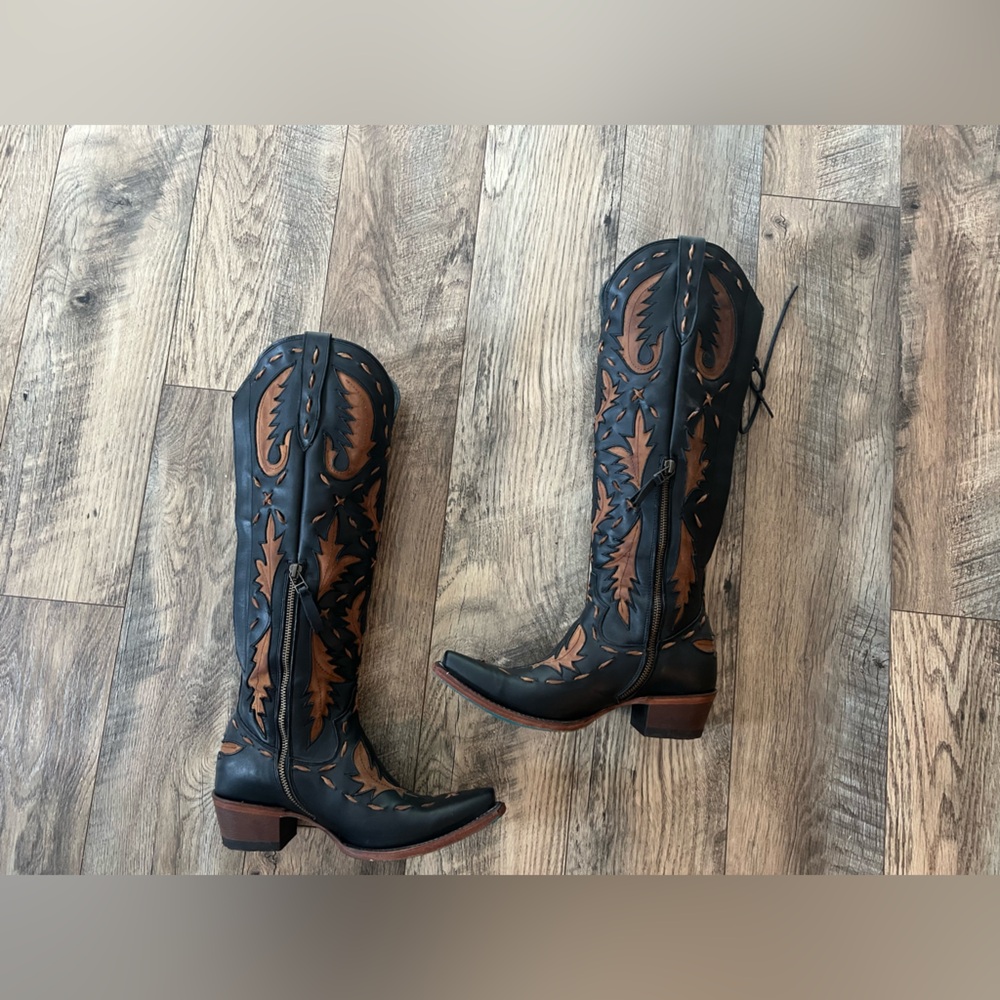 Lane reverie brown and black knee high corset back boots 7.5 - Picture 15 of 17